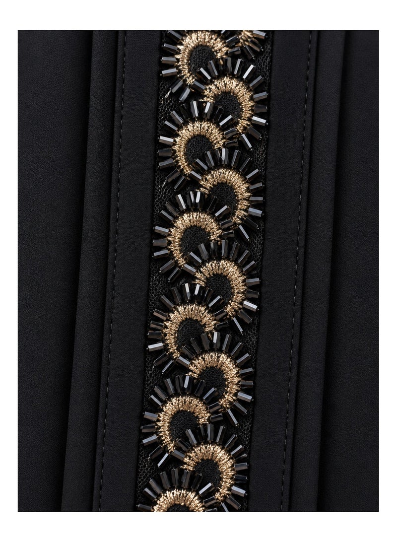 KAVALEE Women's Golden Halo Black Beaded Pullover Abaya with Matching Scarf - Image 5