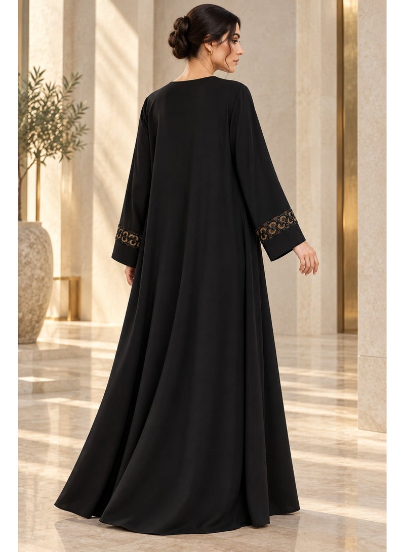 KAVALEE Women's Golden Halo Black Beaded Pullover Abaya with Matching Scarf - Image 4