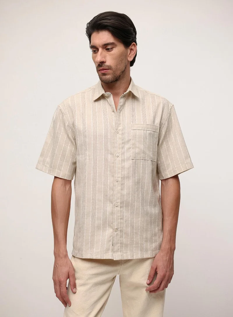 دينيس لينغو Off White Striped Button Down Boxy Shirt For Men