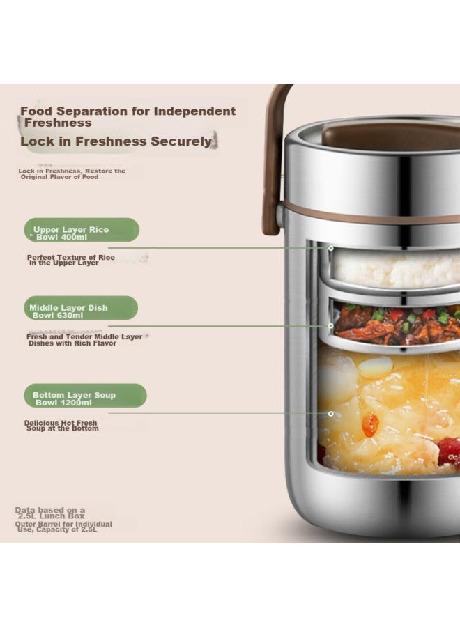 Asd Insulated Lunch Box, Vacuum Insulated Pot, 304 Stainless Steel Vacuum Insulated Container, Portable Insulated Bento Box, 2.5l - Image 4