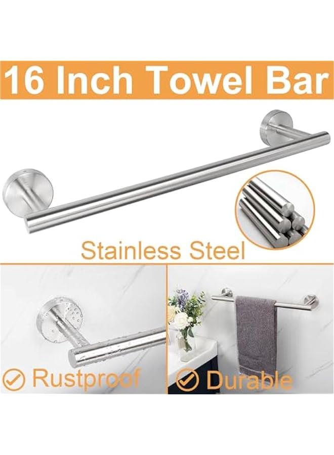 HOOKOR 5 pcs Bathroom Hardware Set, Thick Stainless Steel Bath Towel Bar Set Including Towel Rack for Bathroom+Toilet Paper Holder+3 Robe Towel Hooks Wall Mount (Brushed Nickel)  - Image 3