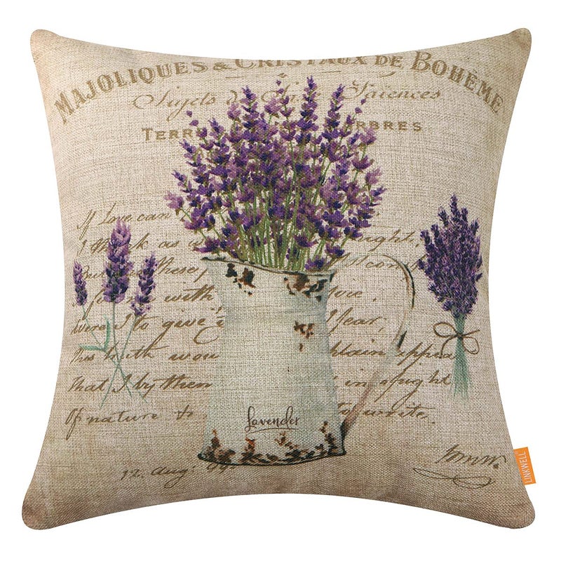 LINKWELL Lavender Pillow Covers 18x18 for French Country Decor Farmhouse Purple Flower Decorative Cushion Case Outdoor Throw Pillowcase Sofa Couch CC1824