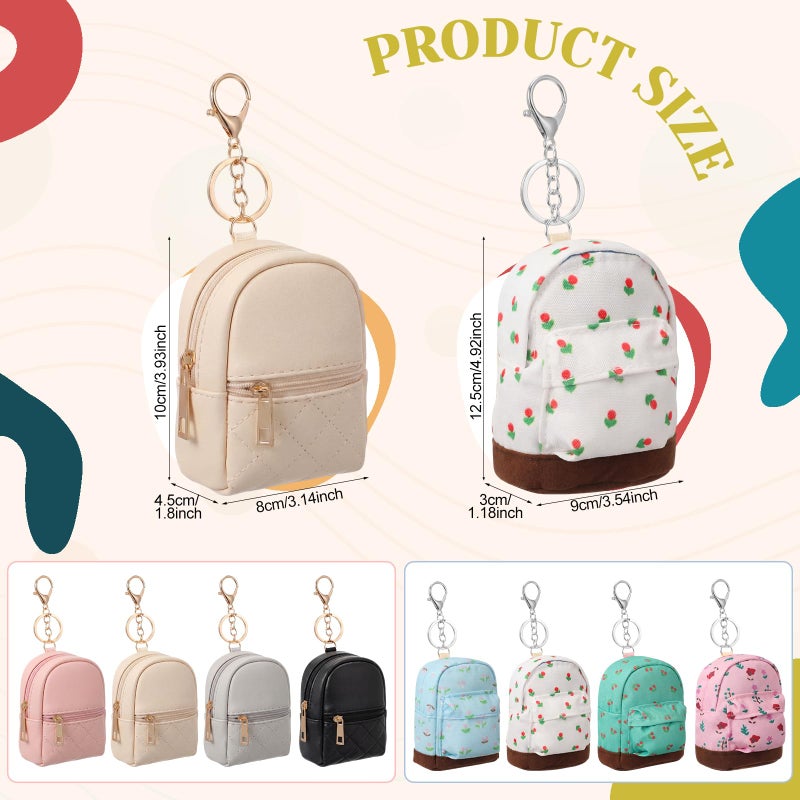 Hsei 8 Pcs Mini Backpack Keychain Coin Purse Tiny Key Chain Cute Cosmetic Bag Small Wallets Mini Valentines Gifts for Women Multi Pocket Card Holder Small Items Cable Organizer Zipper Pouch - Image 2
