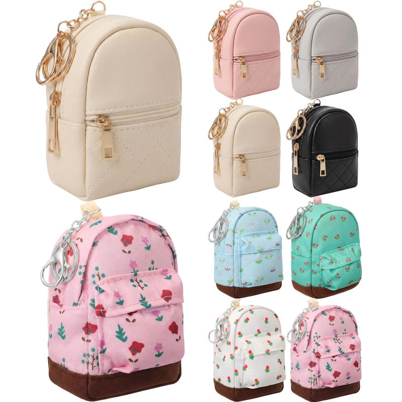 Hsei 8 Pcs Mini Backpack Keychain Coin Purse Tiny Key Chain Cute Cosmetic Bag Small Wallets Mini Valentines Gifts for Women Multi Pocket Card Holder Small Items Cable Organizer Zipper Pouch - Image 1