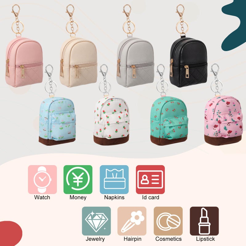 Hsei 8 Pcs Mini Backpack Keychain Coin Purse Tiny Key Chain Cute Cosmetic Bag Small Wallets Mini Valentines Gifts for Women Multi Pocket Card Holder Small Items Cable Organizer Zipper Pouch - Image 4