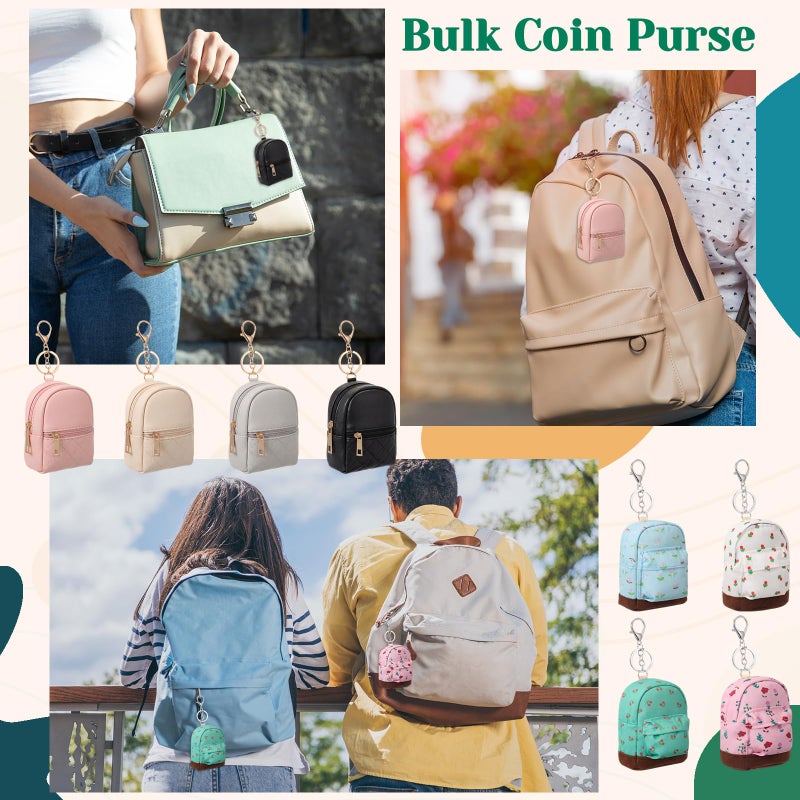 Hsei 8 Pcs Mini Backpack Keychain Coin Purse Tiny Key Chain Cute Cosmetic Bag Small Wallets Mini Valentines Gifts for Women Multi Pocket Card Holder Small Items Cable Organizer Zipper Pouch - Image 5