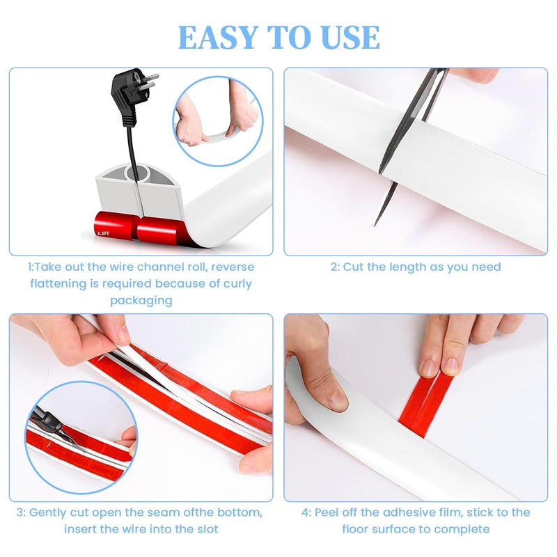 Serplex 6.6FT PVC Cord Cover Self Adhesive Floor Hider Wall Wire Holder Cuttable Soft Flexible Reusable Guider Cavity 3 PCS - Image 4