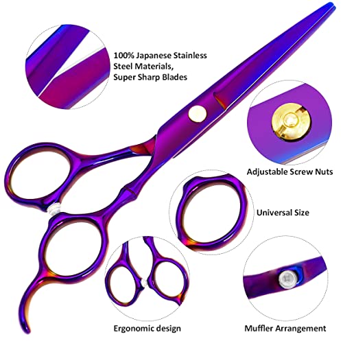 XUGOU Professional Hair Cutting Scissors Sets Stainless Steel Barber Hairdressing Scissors Multifunctional Salon Thinning Scissors Straight Shears Tools Gifts for Mom Dad Friends (Purple) - Image 2