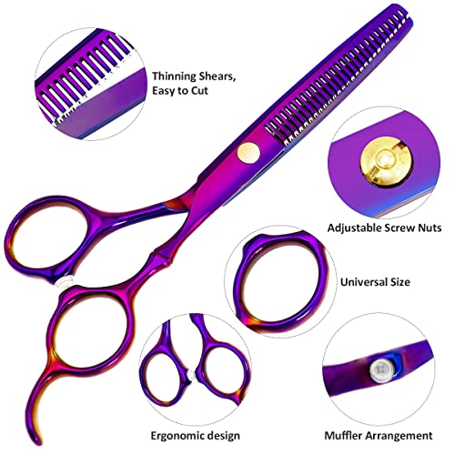 XUGOU Professional Hair Cutting Scissors Sets Stainless Steel Barber Hairdressing Scissors Multifunctional Salon Thinning Scissors Straight Shears Tools Gifts for Mom Dad Friends (Purple) - Image 3