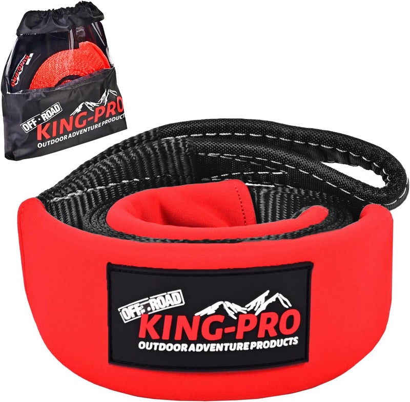 كينج › حزام إنقاذ الأشجار KING-PRO مقاس 3 بوصة × 8 قدم، حزام سحب الطوارئ وحبل امتداد ونش مع حقيبة حمل - Image 1