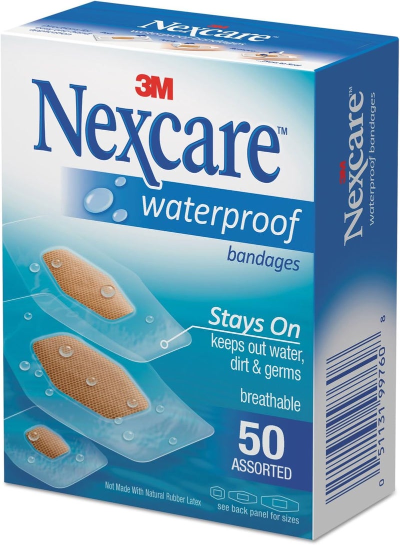 3M Nexcare Waterproof Clear Bandages - Assorted Sizes, 50 Count - Image 3