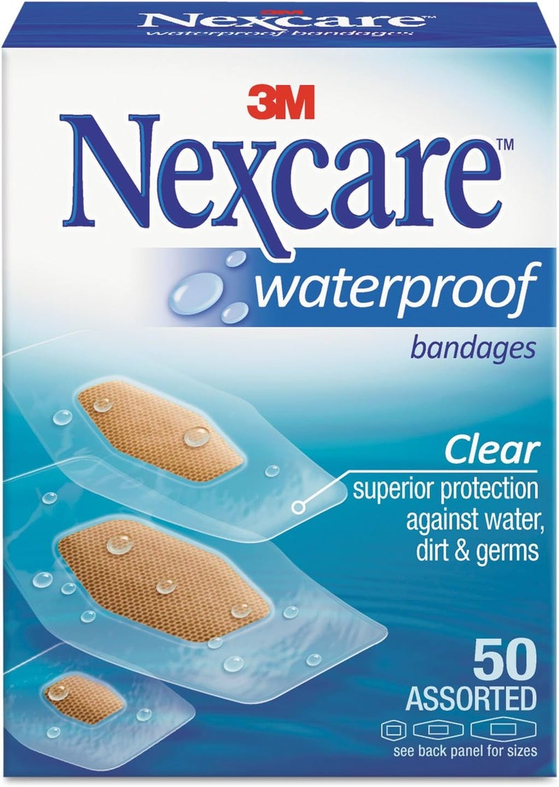 3M Nexcare Waterproof Clear Bandages - Assorted Sizes, 50 Count - Image 1