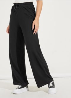 Styli Solid Wide Leg Joggers with Elasticated Waist & Drawstrings  - Image 2