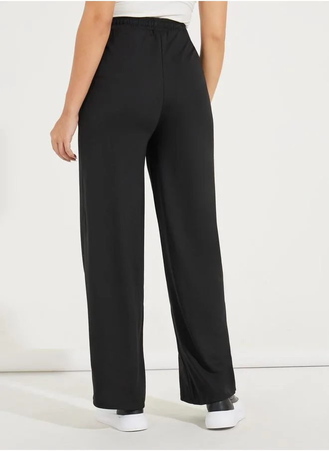 Styli Solid Wide Leg Joggers with Elasticated Waist & Drawstrings