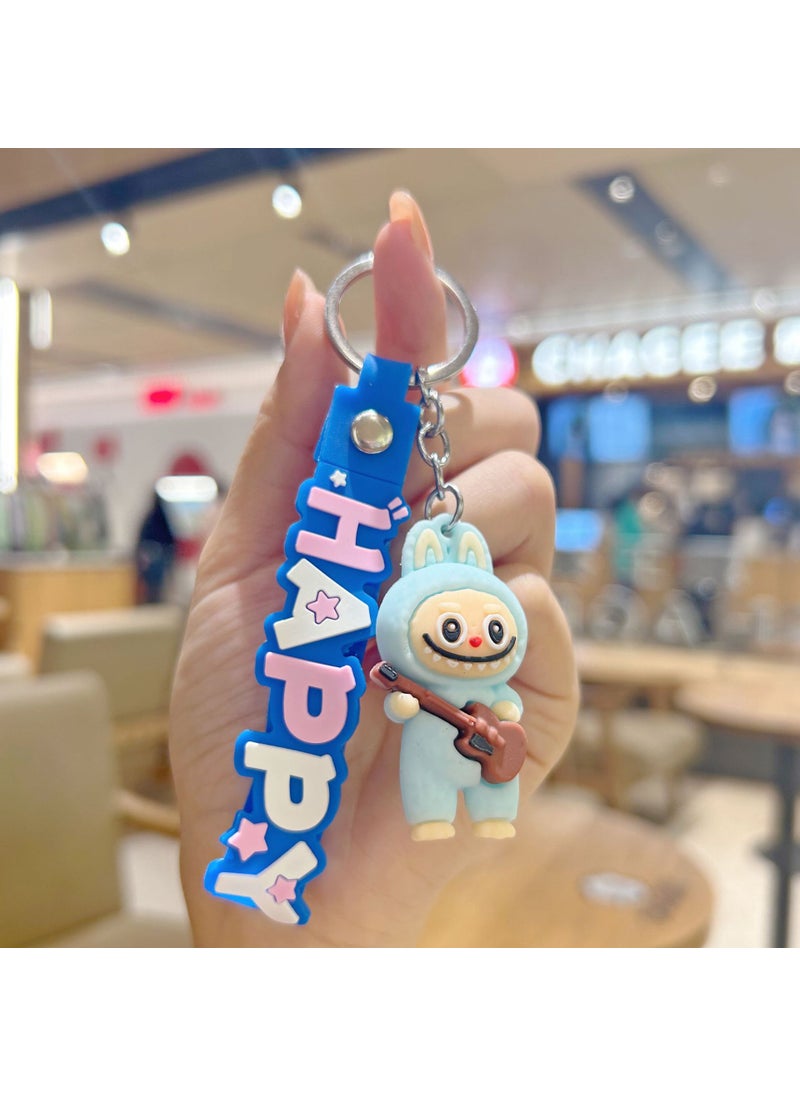 Generic Labubu Cartoon Sheep Silicone Keychain Accessory Blue-guitar labub 