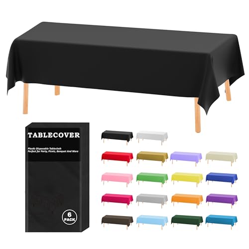 DZ Plastic Table Cloth Disposable 6 Pack Black Rectangle Tablecloth Individually Wrapped for IndoorOutdoor 54 x 108 Inch Table Cover for Party Picnic Birthday Wedding  Dinner