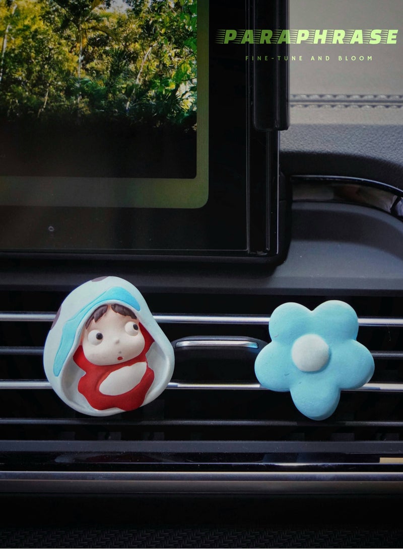 Paraphrase 2 Pieces of Handmade Car Air Vent Diffuser Clips –Elegant Flower and Cartoon Design, Scented Car Air Freshener Accessory - Image 1