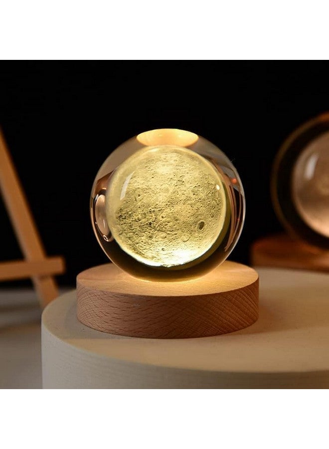 fizzytech مصباح ليد فزيتيك مع قاعدة خشبية للزينة هدايا مثالية لغرفة المعيشة وغرفة النوم وغرفة الدراسة (كرة القمر ثلاثية الأبعاد) - Image 1