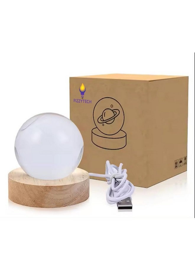 fizzytech مصباح ليد فزيتيك مع قاعدة خشبية للزينة هدايا مثالية لغرفة المعيشة وغرفة النوم وغرفة الدراسة (كرة القمر ثلاثية الأبعاد) - Image 4