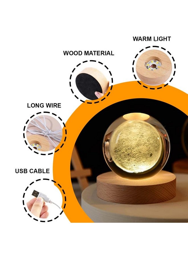 fizzytech مصباح ليد فزيتيك مع قاعدة خشبية للزينة هدايا مثالية لغرفة المعيشة وغرفة النوم وغرفة الدراسة (كرة القمر ثلاثية الأبعاد) - Image 3