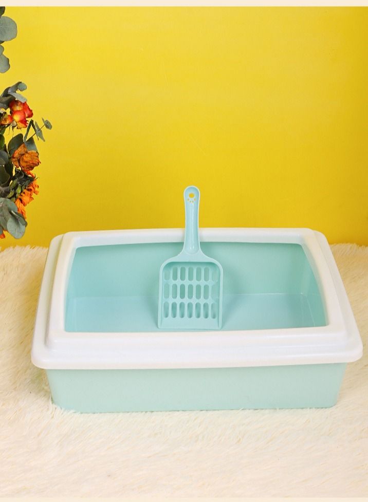 Splash Proof Semi Closed Large Cat Litter Box With Cat Litter Spoon blue - Image 1