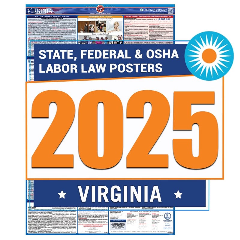 Labor Law Center 2025 Virginia Labor Law Poster State Federal OSHA Compliant Workplace Required Posting for Employees English Employment Poster UV Laminated Waterproof 26 x 395 English