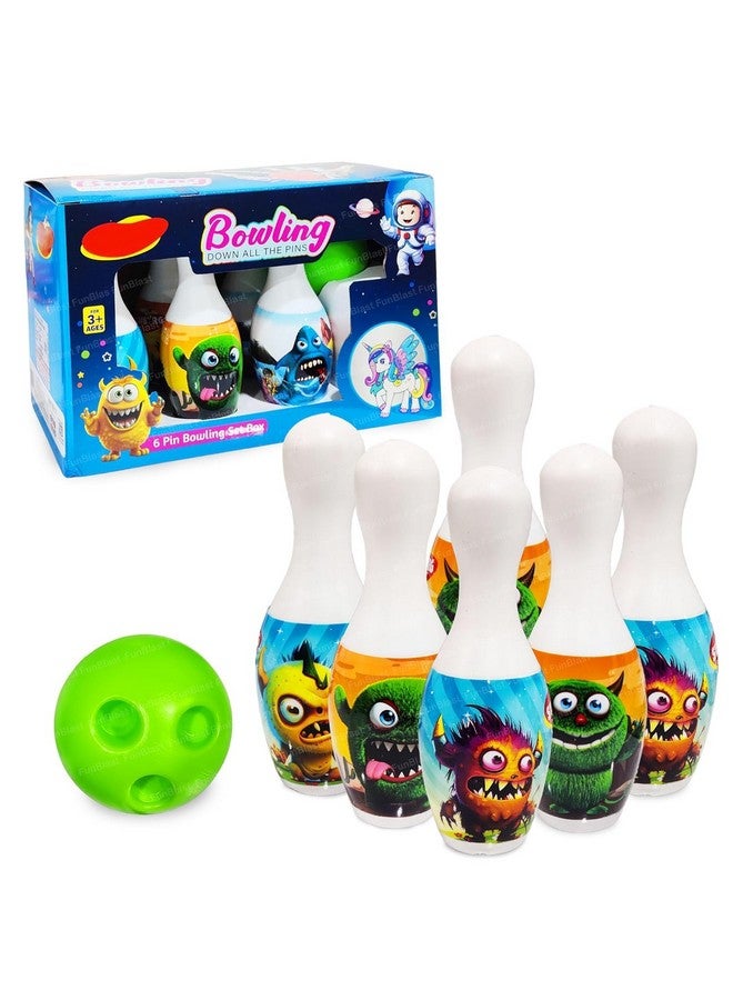 FunBlast Kids Bowling Play Set Toys - Fun with Cartoon Bowling Play Toy Set with 6 Bottles and 1 Balls Game for Kids, Indoor & Outdoor Sports Games for Kids/Boys (Random Color and Print) - Image 1