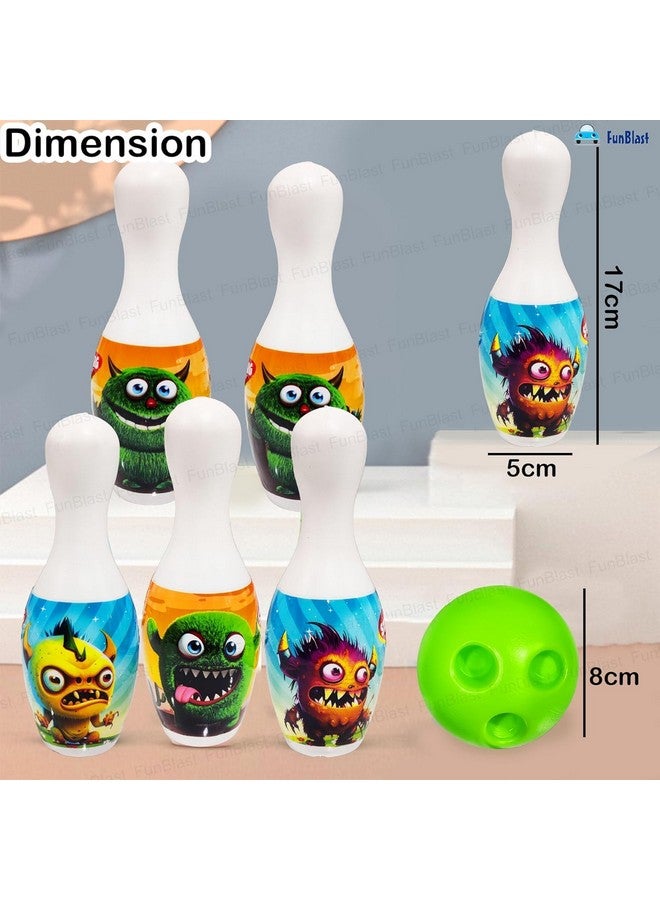 FunBlast Kids Bowling Play Set Toys - Fun with Cartoon Bowling Play Toy Set with 6 Bottles and 1 Balls Game for Kids, Indoor & Outdoor Sports Games for Kids/Boys (Random Color and Print) - Image 3