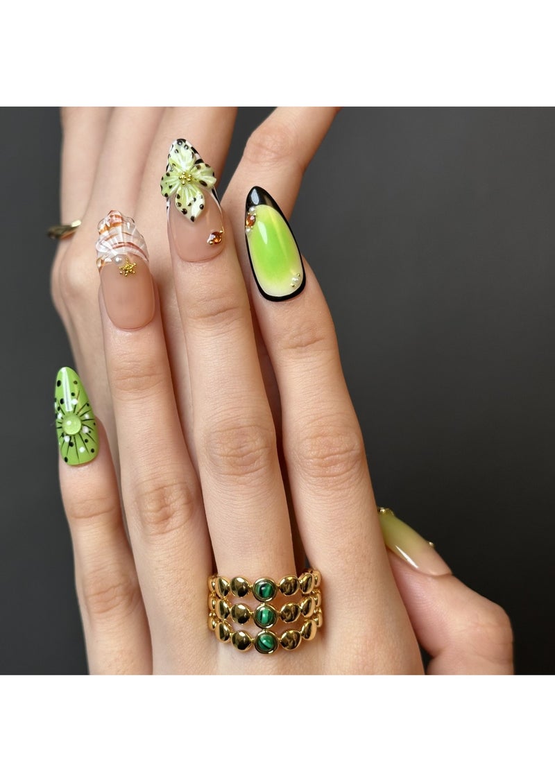 Press On Nails, Fake Nails 10 PCS, Fully Handcrafted Nails With Glue Kit Green Almond Style With Middle Finger Green Flower Almond Tip Exquisite Handcrafted Fake Nails Reusable For Women. - pzsku/ZBB433010263AB8503B55Z/45/_/1740740050/2918dbf6-0a91-487b-b27b-520a58a39e55