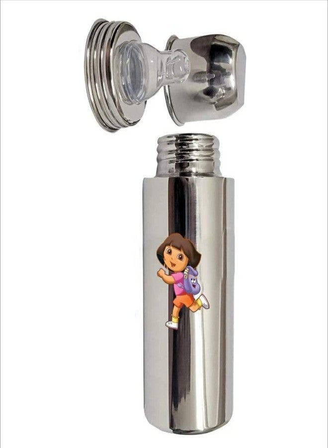 Miracle Moms Stainless Steel Feeding Bottle 304 Grade Steel with Anti Colic Silicone Nipples - 250 ml (Silver) /Ideal for Newborns and Toddlers (Pack of 1) Dora Theme - Image 1