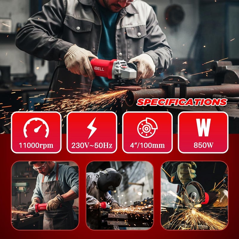 iBELL Angle Grinder AG10-70 | 850W Heavy Duty | Copper Armature | 100mm/4" Disc Dia | 11000 RPM | With Grinding Wheel & Guard | Ideal for Metal, Stone & Concrete Work - Image 3
