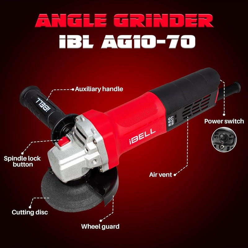 iBELL Angle Grinder AG10-70 | 850W Heavy Duty | Copper Armature | 100mm/4" Disc Dia | 11000 RPM | With Grinding Wheel & Guard | Ideal for Metal, Stone & Concrete Work - Image 5