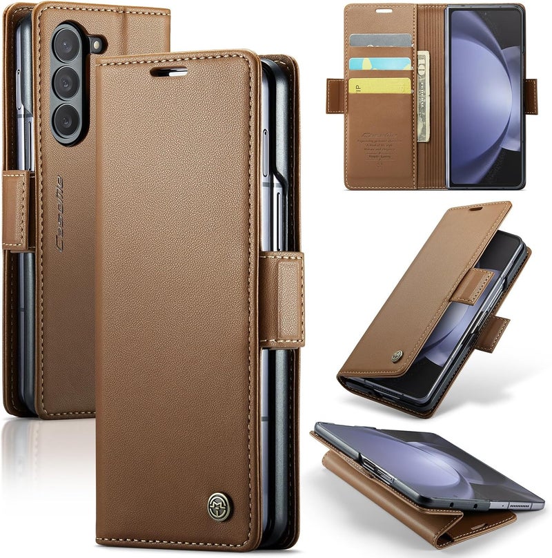Longevity upgraded craftsmanship PU Leather Wallet Case for Samsung Galaxy Z Fold 6 5G (2024) - Flip Folio With Card Holder, RFID Blocking, Kickstand, Shockproof Phone Cover (Brown) Low maintenance - Image 1