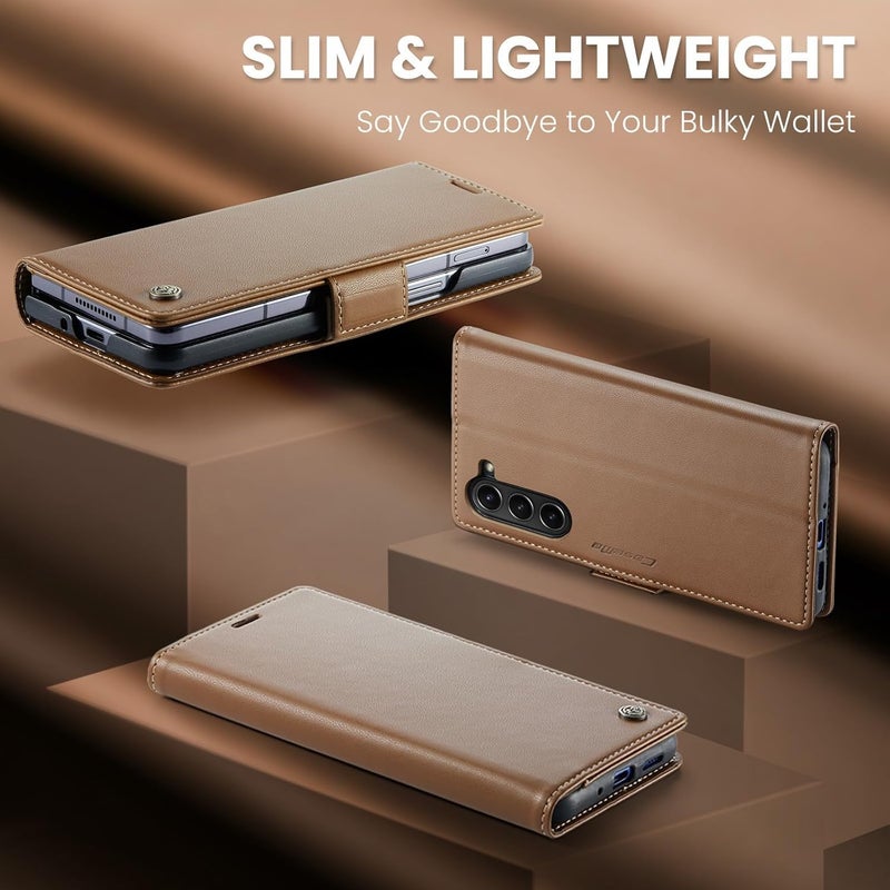 Longevity upgraded craftsmanship PU Leather Wallet Case for Samsung Galaxy Z Fold 6 5G (2024) - Flip Folio With Card Holder, RFID Blocking, Kickstand, Shockproof Phone Cover (Brown) Low maintenance - Image 2