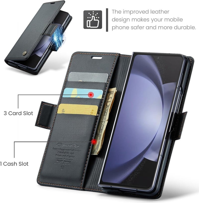 Longevity upgraded craftsmanship PU Leather Wallet Case for Samsung Galaxy Z Fold 6 5G (2024) - Flip Folio With Card Holder, RFID Blocking, Kickstand, Shockproof Phone Cover (Brown) Low maintenance - Image 5