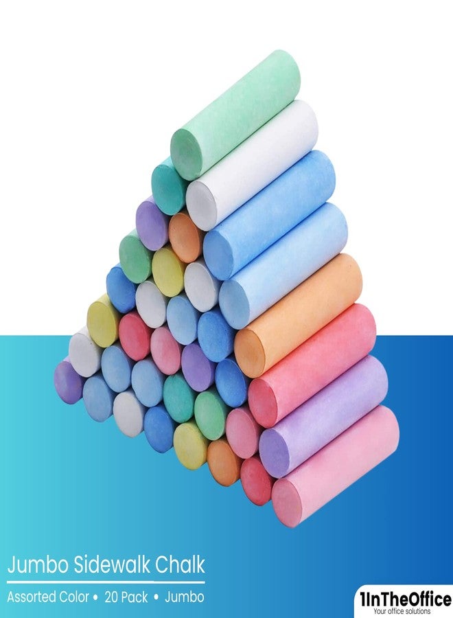 1InTheOffice Jumbo Sidewalk Chalk for Kids, Outdoor Bright Colored Chalk, Washable, Assorted Colors (20 Pcs) - Image 3
