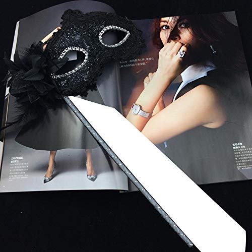 AZYOUNG Women's Masquerade Masks Side Feather Flower Petal Hand Held Lace Mask with Stick,(Black) - Image 2