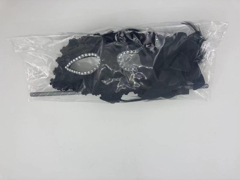 AZYOUNG Women's Masquerade Masks Side Feather Flower Petal Hand Held Lace Mask with Stick,(Black) - Image 5