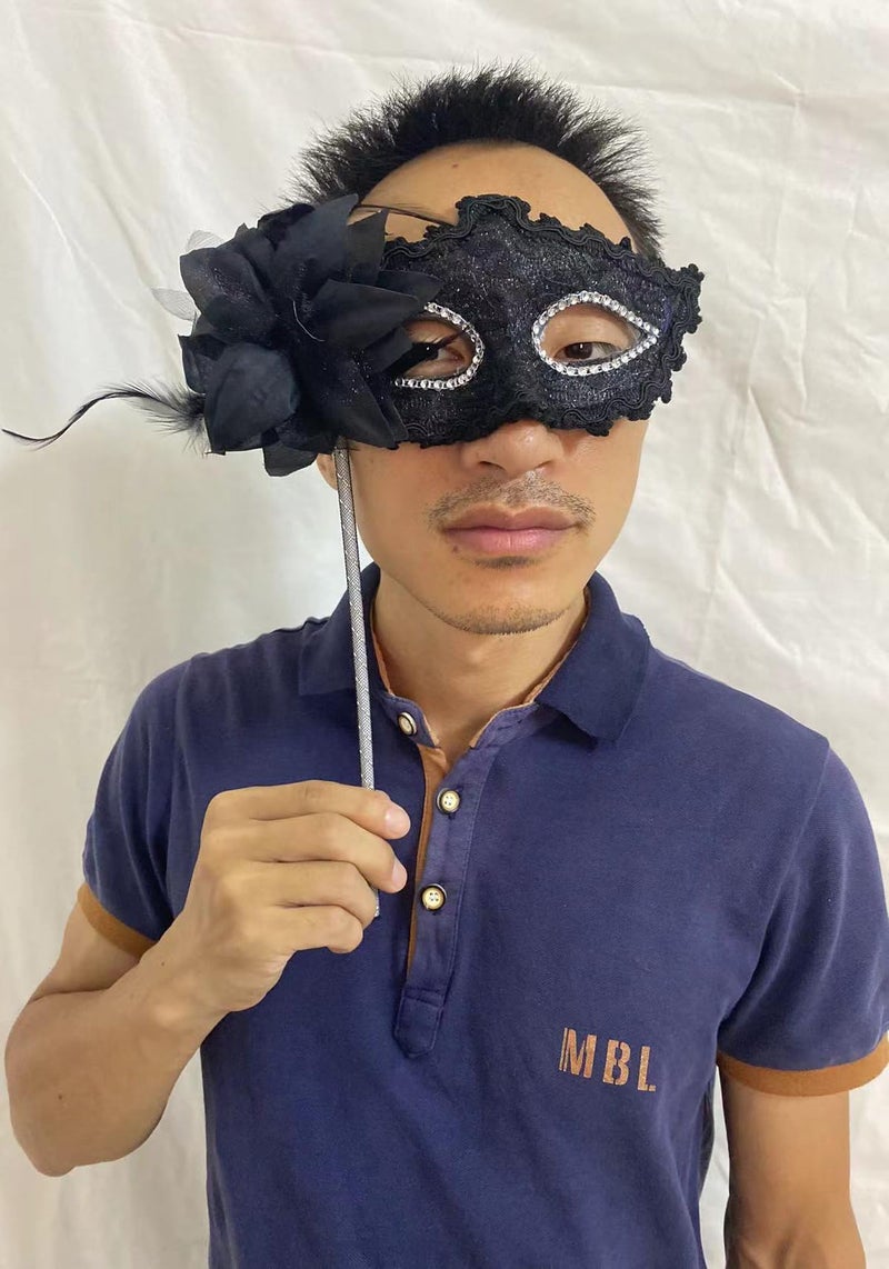 AZYOUNG Women's Masquerade Masks Side Feather Flower Petal Hand Held Lace Mask with Stick,(Black) - Image 3