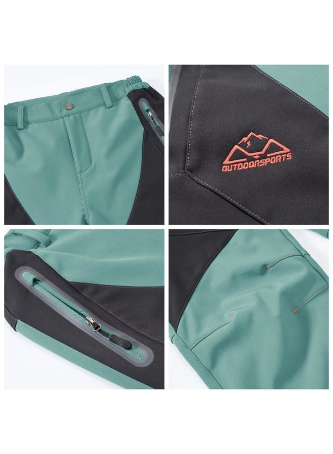 Rdruko Women's Winter Hiking Snow Ski Pants Waterproof Fleece Thermal Insulated Pants(Emerald Green, US XL) - Image 4