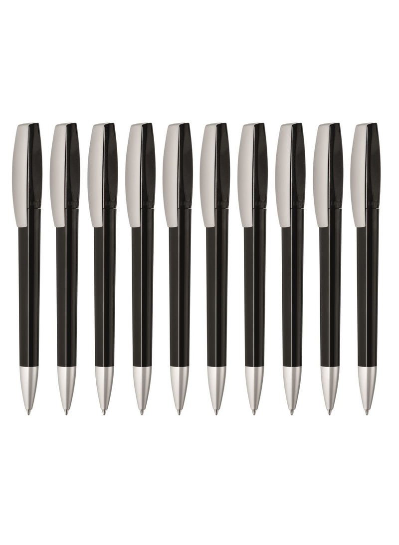 Uma Twist ballpoint pen with matt chrome metal tip- Made in Germany (Pack of 10, Black) - Image 1