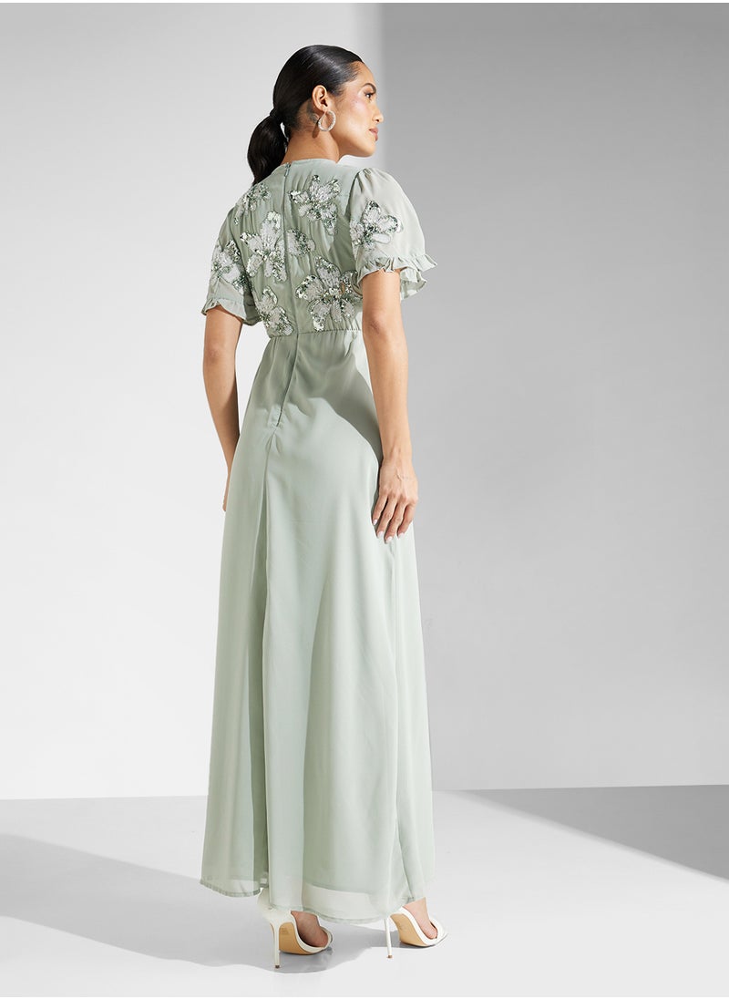 Maya Floral Embellished Angel Sleeve Maxi Dress  - Image 2