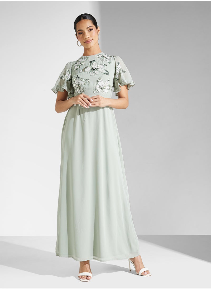 Maya Floral Embellished Angel Sleeve Maxi Dress  - Image 4