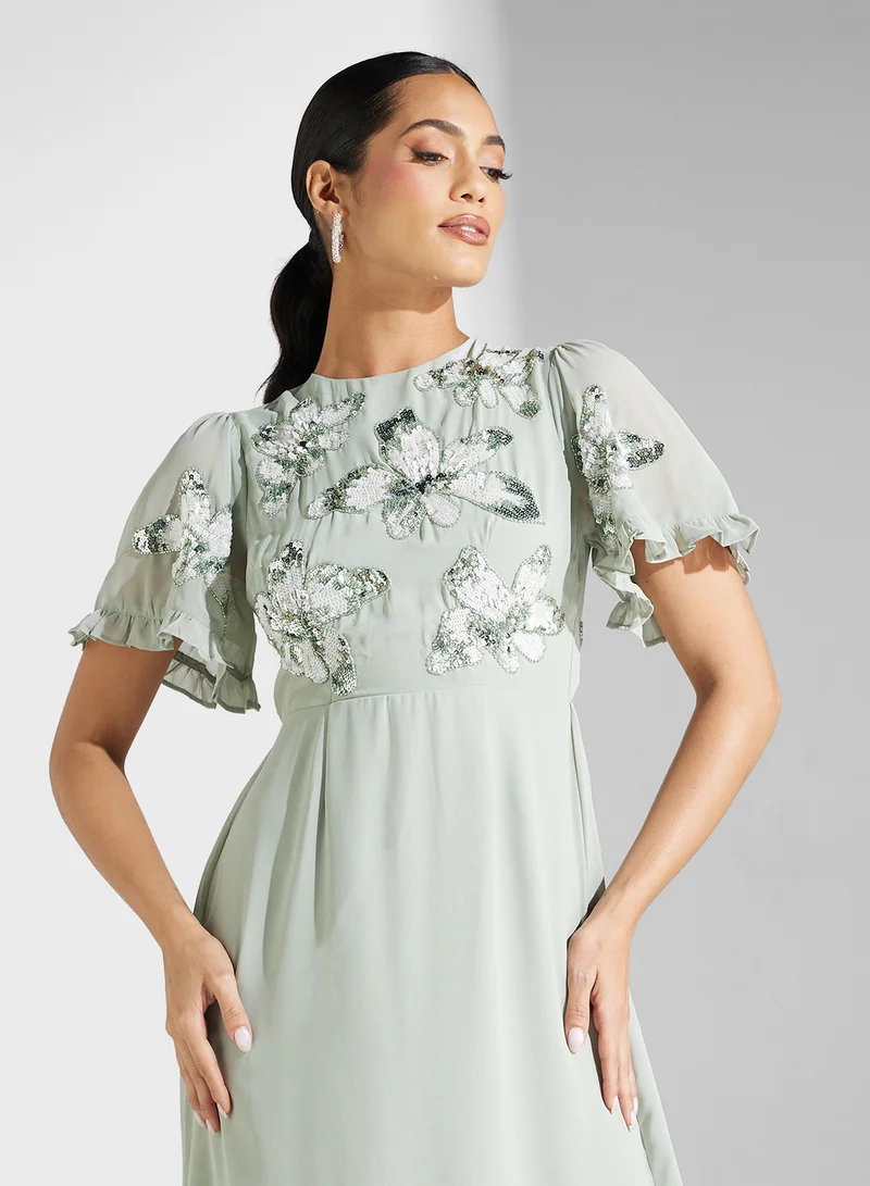 Maya Embroidered Chiffon Maxi Dress