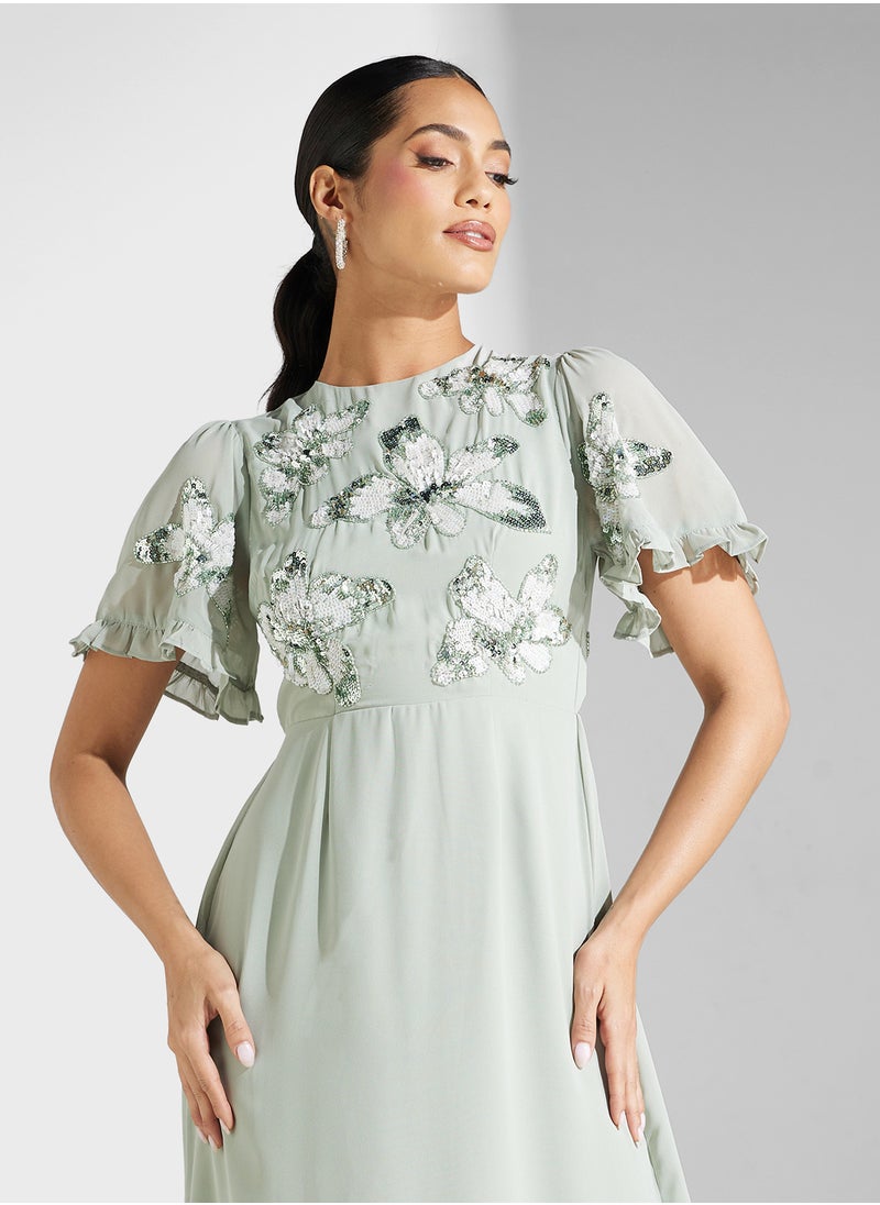 Maya Floral Embellished Angel Sleeve Maxi Dress  - Image 3