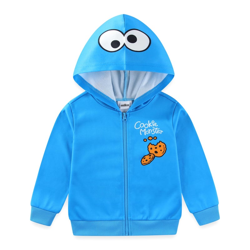 Sesame Street Elmo and Cookie Monster Boys Full Zip Up Hoodie for Toddler Blue - Image 1