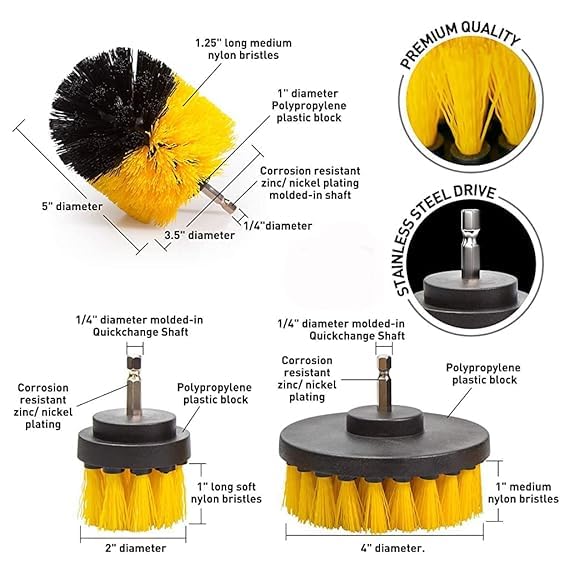 KRIDARSH 8 Pcs Power Drill Scrubber Brush Set | Attachment Set | Scrubber Brush Scrub Pads for Bathroom Surfaces, Kitchen, Pool, Flooring & Car. Shower, Grout, Tile(Without Drill Machine), Multicolour - Image 3