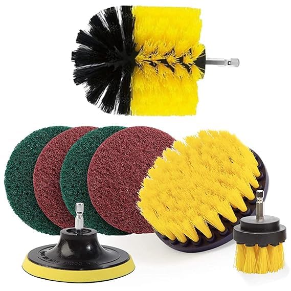 KRIDARSH 8 Pcs Power Drill Scrubber Brush Set | Attachment Set | Scrubber Brush Scrub Pads for Bathroom Surfaces, Kitchen, Pool, Flooring & Car. Shower, Grout, Tile(Without Drill Machine), Multicolour - Image 1