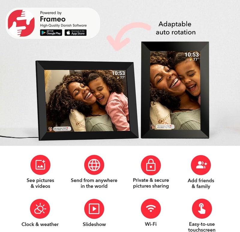 AKImart Digital Photo Frame 10.1 inch WiFi Digital Picture Frame IPS HD Touch Screen Smart Photo Frame with 32GB Storage, Auto-Rotate, Easy Setup to Share Photos or Videos Remotely via Frameo APP - Image 3