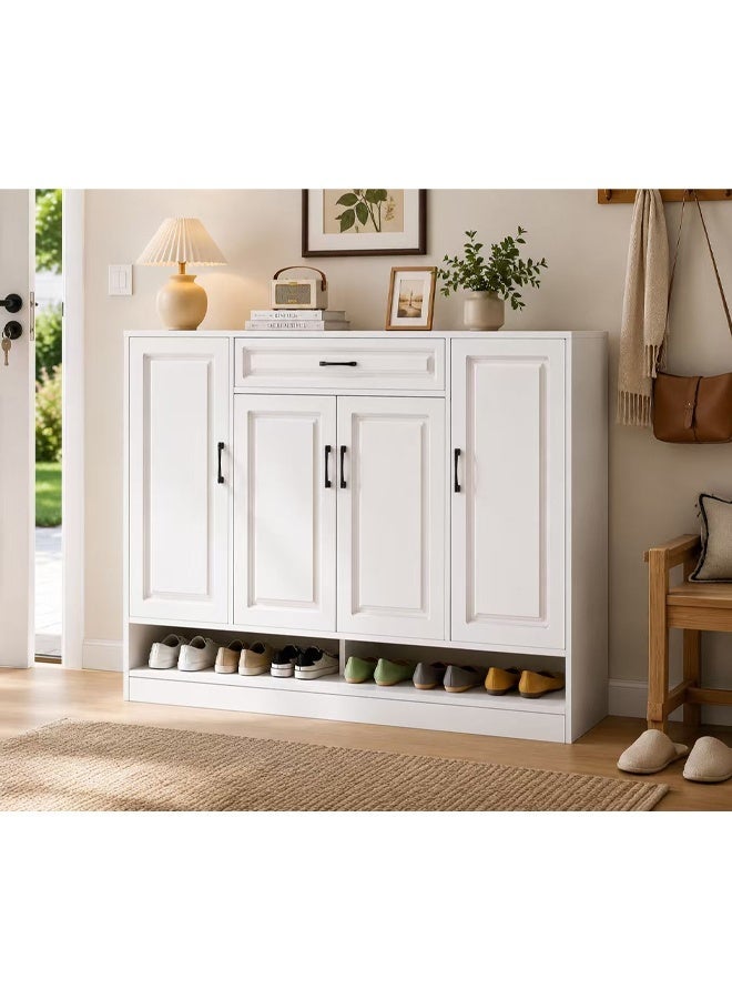 keke Modern Entryway Shoe Cabinet with Drawer | 120CM Shoe Storage Organizer with Shelves for Hallway, Living Room & Bedroom | Warm White - Image 1